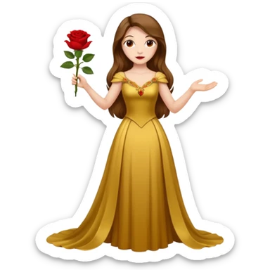 woman opera singer singing with long brown hair and golden dress, entire body, withou microfone, with a rose in right hand sticker