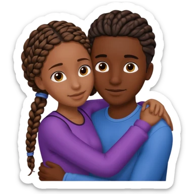 dark skin, black girl with black and brown braids, hugging her Mediterranean boyfriend with brown hair and dark skin sticker
