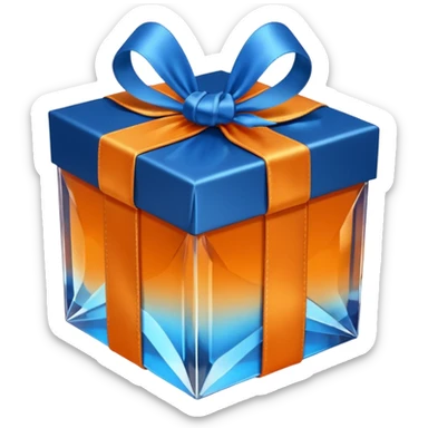 crystal orange gift box with blue ribbon sticker