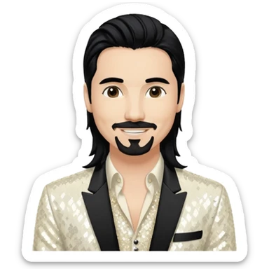 Kevin Richardson from Backstreet Boys with long black hair, ivory sequin outfit sticker