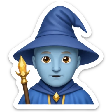 Now a wizard emoji, but still bald with no hat, neutral face, blue skin. sticker