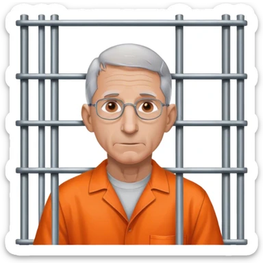 Make a picture of Anthony Fauci wearing an orange jumpsuit and behind bars make her look worried but only about herself sticker