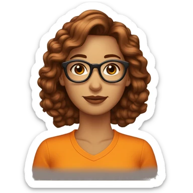 Mulher de cabelos médios encaracolados usando óculos de pele clara, com roupa laranja  sticker