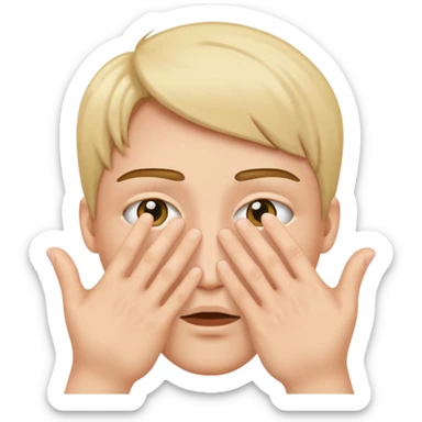 Covering the face with hands and peeping through your finger sticker