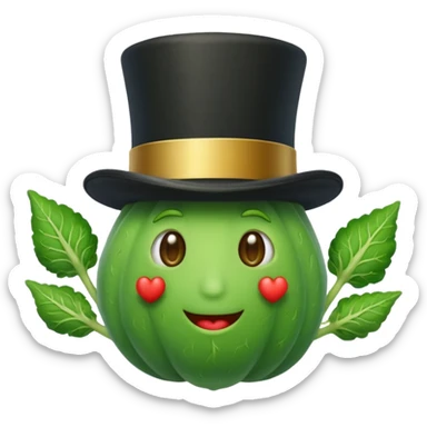green vegetable with a top hat sticker