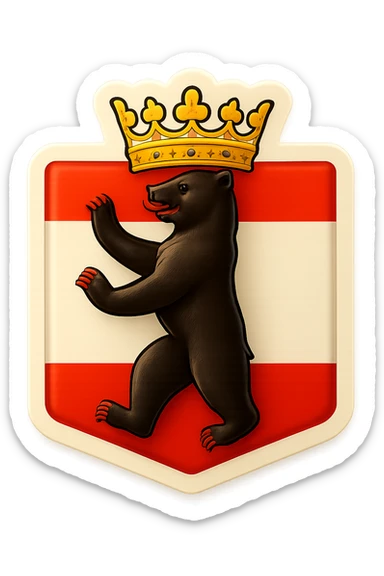 Create an emoji of the Berlin Bear wearing a crown, less cartoonish, with the Berlin flag as the background, no text. The style should be retro stickers style with clear and vibrant colors, maintaining the iconic features of the Berlin Bear but with a more realistic and less cartoonish look, and a regal crown on its head. sticker