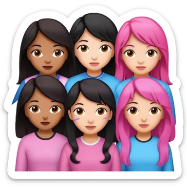 Katseye music group 6 members all girl 2 brown girl 1 korean 1 latina 1 girl black hair pink highlights sticker