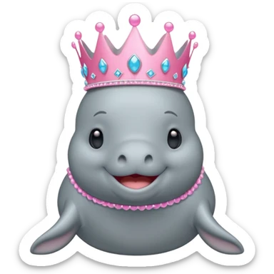 a manatee with a pink princess tiara sticker