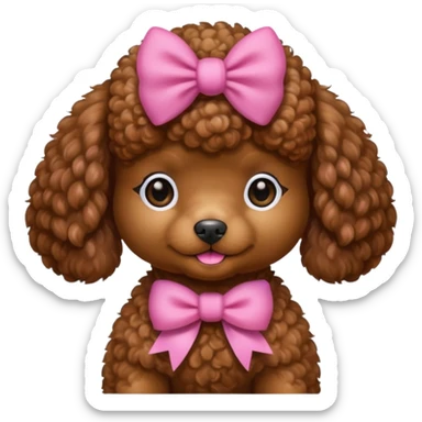 Brown toy poodle with pink bow sticker