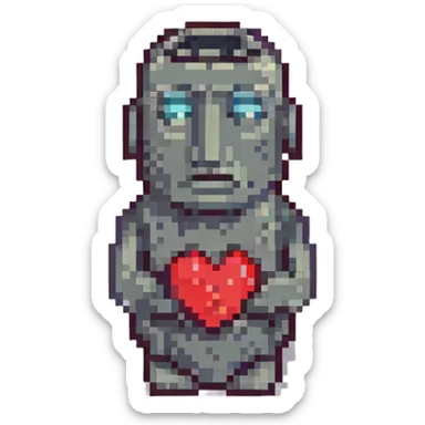 sobbing moai emoji with a broken heart next to it sticker