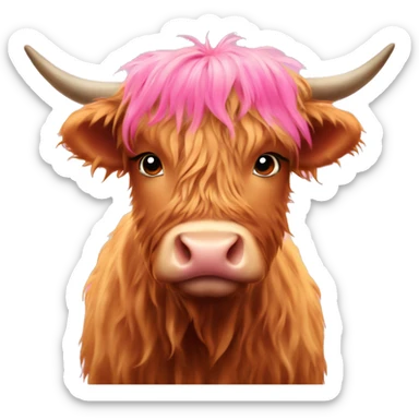 cute highlandcow with pink hearts around the head sticker