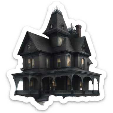 Side view Victorian style . Haunted Addams 5 story house.  sticker