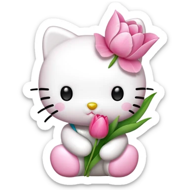 Hello kitty holding tulip flower sticker