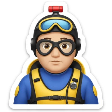 Man 38 dark hair, mideteranean, slightly overweight, scuba diving. Portrait sticker