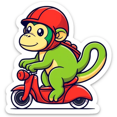 A monkey riding a dinosaur sticker