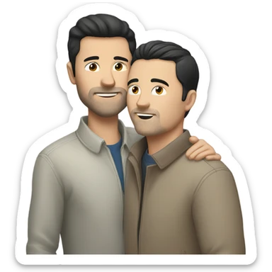 Two men kissing each other , one white with dark hair one Chinese,  sticker