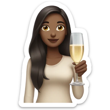 girl with long dark brown hair and brown eyes with glass of champagne  sticker