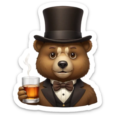 bear head in a top hat with a whiskey sticker