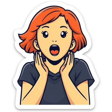 Girl hands crossed on her neck screaming sticker