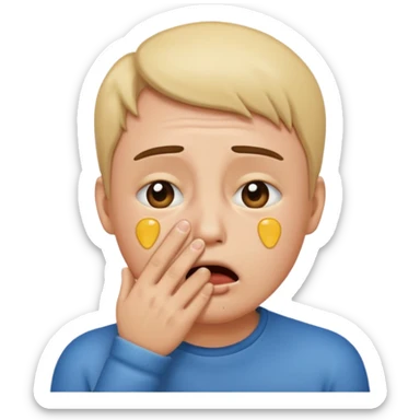 a crying emote with his hand at hid mouth sticker