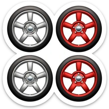 Emoji-style car membership badges: silver wheel, bronze exhaust, red rims, black spoiler, gold wheel — in progression." sticker