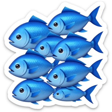 large pile of blue fish, iPhone Apple emoji style, something between 2D and 3D, variation 3 sticker