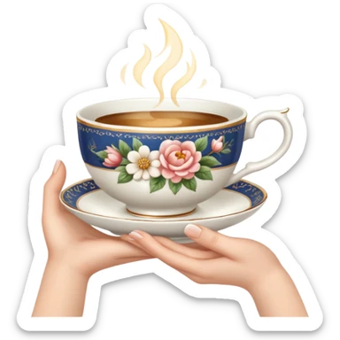 hands gently holding a teacup sticker