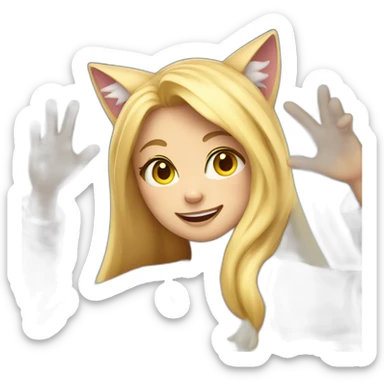 Catgirl with long blond hair yellow eyes in Choral pajamas waving sticker
