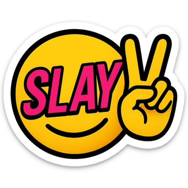 slay emoji, peace sign, bold and stylish, no background sticker