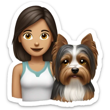 Brunette girl with yorkie dog sticker