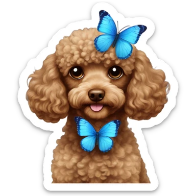 Brown Toy poodle with blue butterfly  sticker