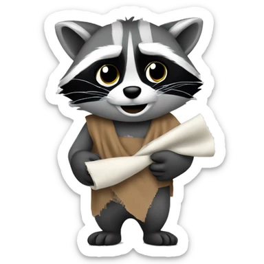 a raccoon with a rag in his hands sticker
