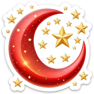 Beautiful sparkly glittery shiny pretty red crescent and stars scenery sticker