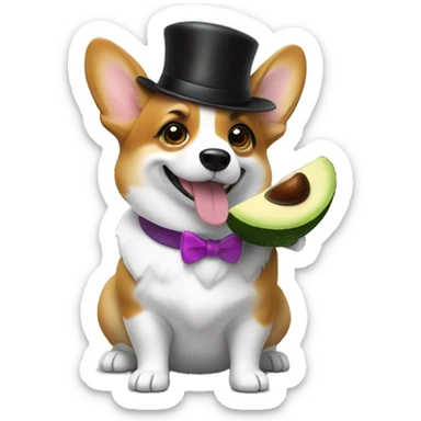 Corgi with a top hat eating avocado jello sticker