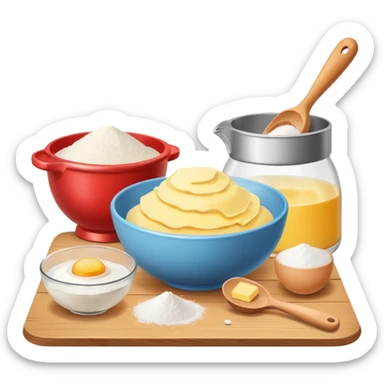 baking ingredients next to a mixing bowl sticker