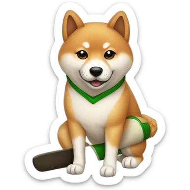 cricket player shiba with cricket bat sticker