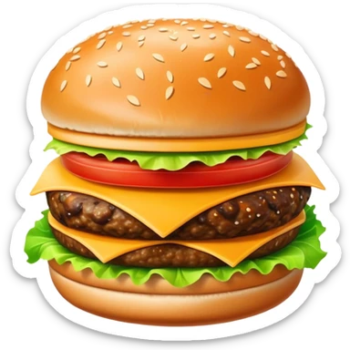 delicious juicy hamburger with cheese, lettuce, tomato sticker