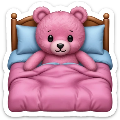 Fuzzy Pink teddy bear in bed  sticker