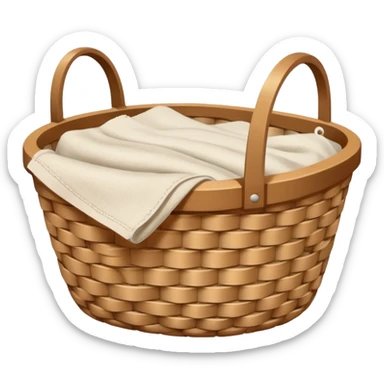 A woven light Brown basket with fresh washed linen sticker