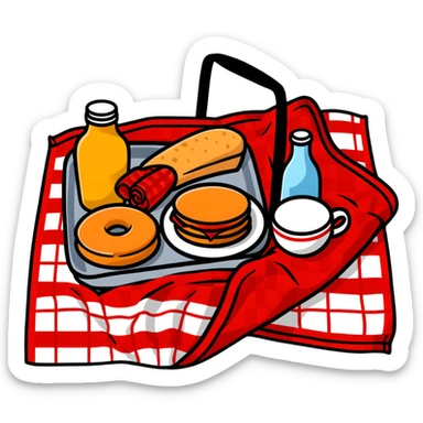 picnic with red and white checkered blanket sticker