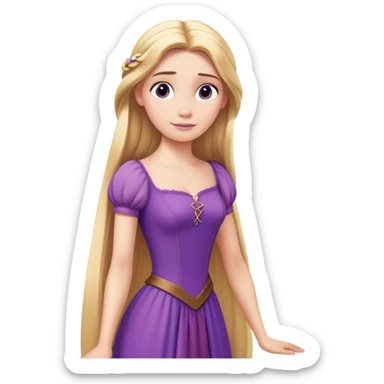 Rapunzel from hips up, purple dress, very long blonde hair, minimal style but clearly recognizable sticker