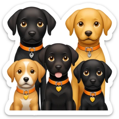 1 black labrador with yellow collar, 1 black labrador with orange collar, 2 dogs in 1 picture sticker
