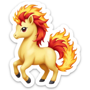 ponyta pokemon (yellow body, red flaming mane, red flaming tail) sticker