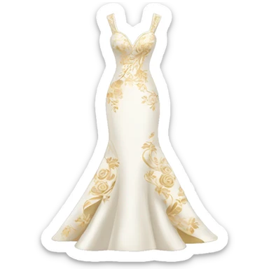 White and gold wedding dress with floral pattern on it  sticker