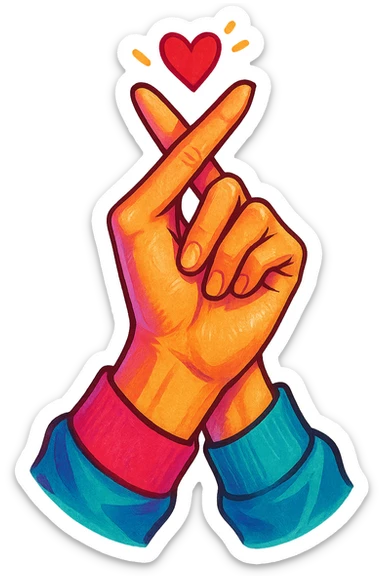 kpop heart hand gesture, trendy sticker