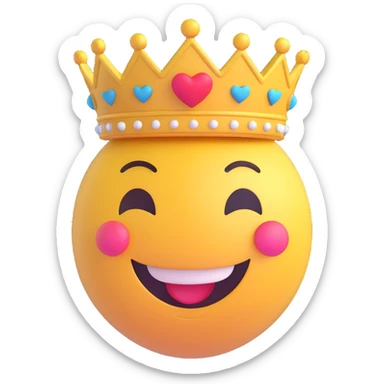 3D smiley emoji, round shape, in love, heart crown, smiling face, no body sticker