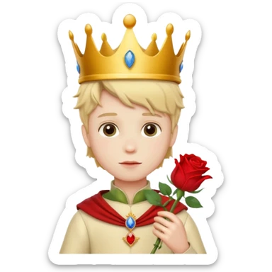 The Little Prince with a crown and a rose in his hand sticker