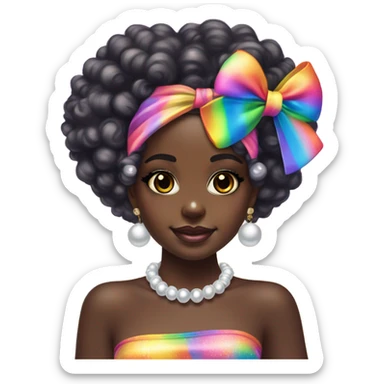 Lisa frank dark skin girl with rainbow bow headband Afro with pearls sticker