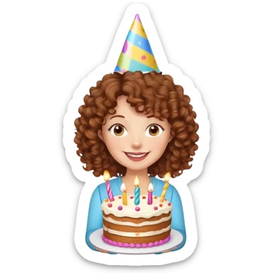 Happy birthday brown curly hair mom with cake funny sticker