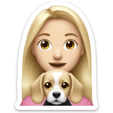 blonde haired girl with black and white puppy sticker